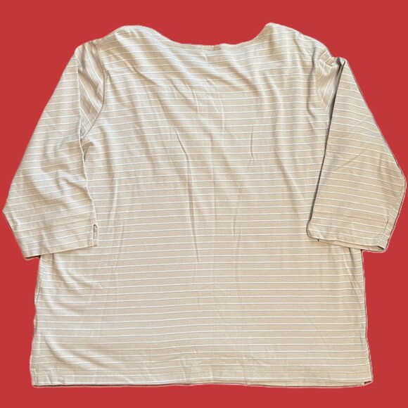 CABIN CREEK WOMENS TOP Plus Size 1X BEIGE with STRIPES Pullover 1100A - Picture 4 of 8